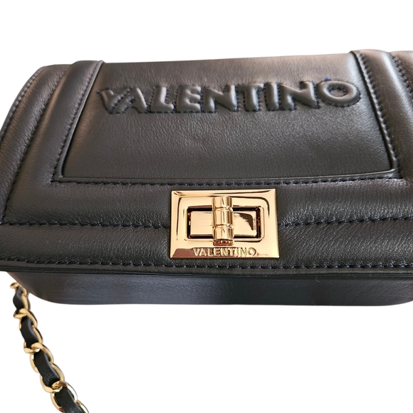 NWT - Valentino - Midnight Blue Leather Gold Chain Embossed Shoulder Bag - Picture 5 of 13